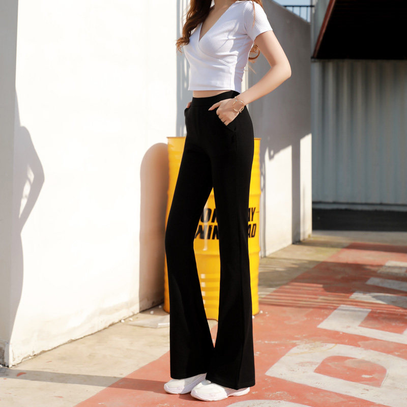 微喇叭裤女2025新款高腰薄款垂感宽松休闲弹力大码加长黑色阔腿裤,女装/女士精品,休闲裤,淘宝优惠券,粉丝福利购,淘宝优惠卷