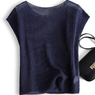 2025夏季百搭冰丝镂空针织衫女超显瘦夏季轻薄凉快短袖t恤上衣