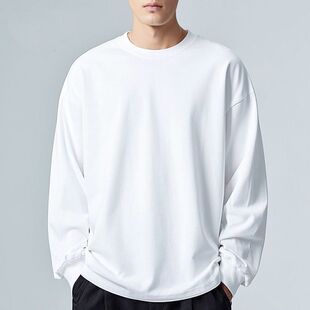 260g长袖t恤重磅宽松春秋款卫衣纯色内搭打底衫男款上衣薄款