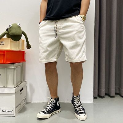 夏季美式复古痞帅灯芯绒工装短裤男宽松潮牌外穿休闲五分裤子