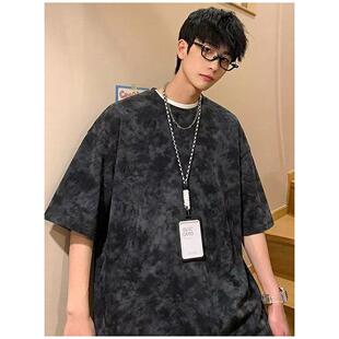 美式潮牌扎染短袖t恤男夏季新款高街复古学生休闲半袖上衣服