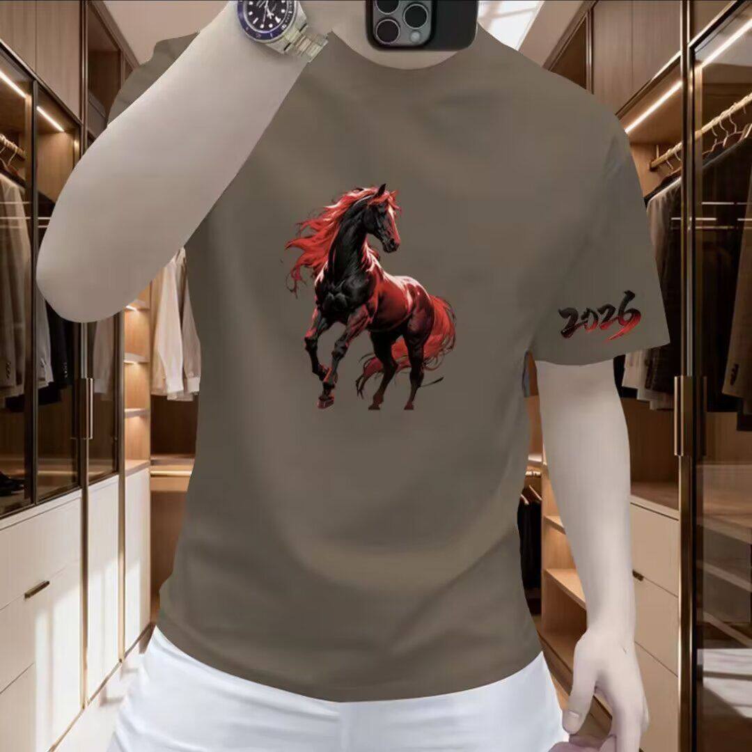 正品保罗高档轻奢短袖男士t恤夏季丝光棉圆领休闲宽松体恤衫T