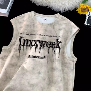 美式高街复古做旧水洗扎染短袖T恤男款重磅夏季潮牌半袖大码上衣