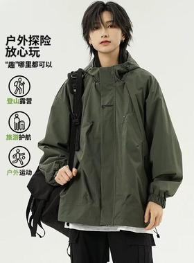 23WT59 Found+春秋新款 派克风连帽外套女中长款风衣卡其色工装风