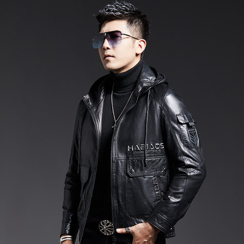 男士皮衣可脱卸羽绒内胆连帽外套