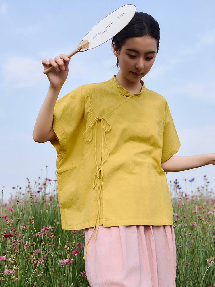 [ZHAOHONDO WOMENS CLOTHING] NEW HIGH-END COTTON LINEN LINEN 30 SMALL STAND UP COLLAR TIE TOP WOMENS W12483