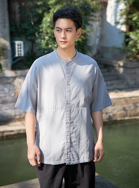 【照本堂】2025夏季新款男装衬衫30支棉麻棋道茶服舒适上衣M12522