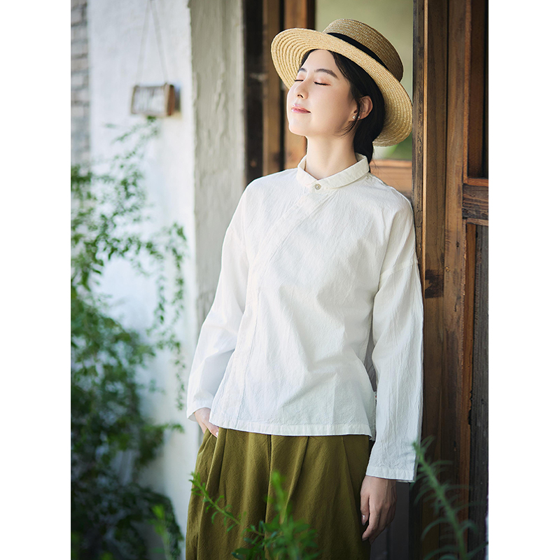 照本堂新中式斜襟长袖棉麻上衣