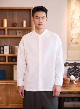【照本堂】2025秋季男装新款新中式棉麻20支盘扣衬衫M12802