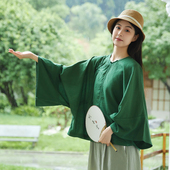 纯色高档棉麻40支圆领斜襟盘扣上衣W12482 新款 照本堂女装 秋季