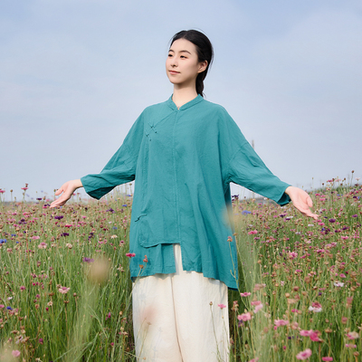 照本堂棉麻宽松中式斜襟上衣