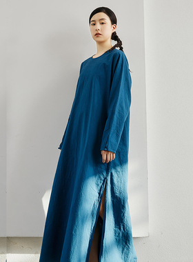 照本堂国风原创设计高端手染棉麻布衣20支显瘦亚麻A字袍W32328