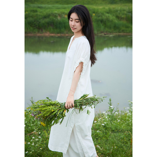 【照本堂】2026春季新款纯色长裙棉麻20支宽松高级感连衣裙W32714