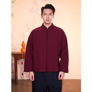 【照本堂】2026春季新款棉麻男装新中式双层立领盘扣上衣M12894