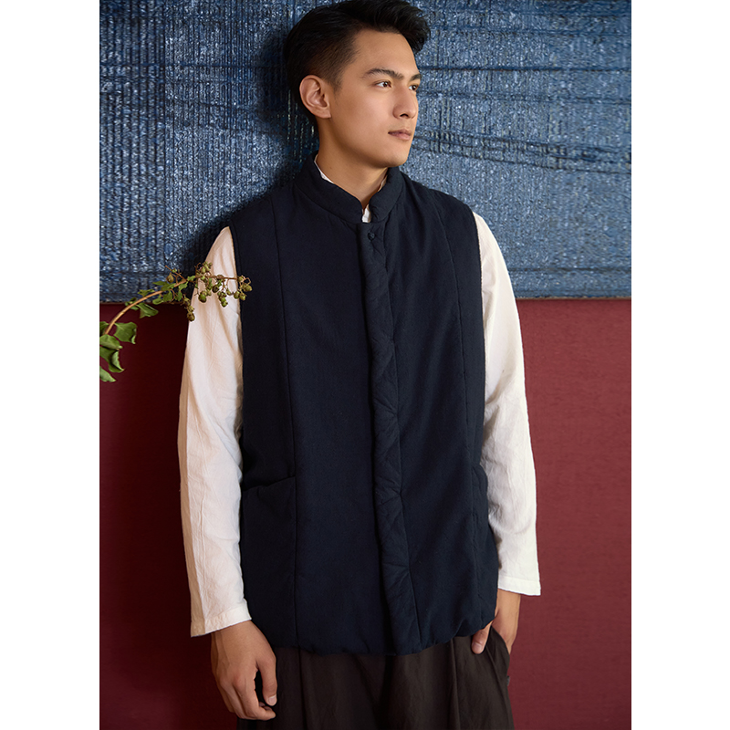 【照本堂】2025冬季新款男装棉麻加厚暗门襟舒适保暖棉马甲M12837