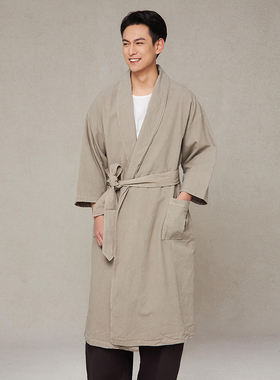 【照本堂】亲肤舒适棉麻翻领开襟外套男女款10支亚麻纯色MW12477