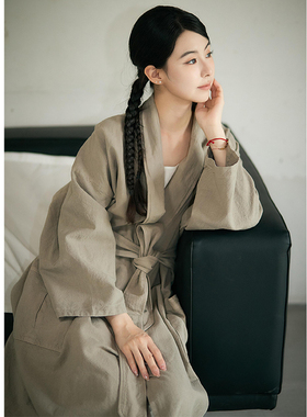 【照本堂】亲肤舒适棉麻翻领开襟外套男女款10支亚麻纯色MW12477