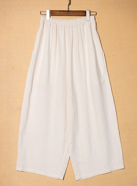 【照本堂】2025早秋新款女装休闲裤女8支棉麻宽松九分裤W22750