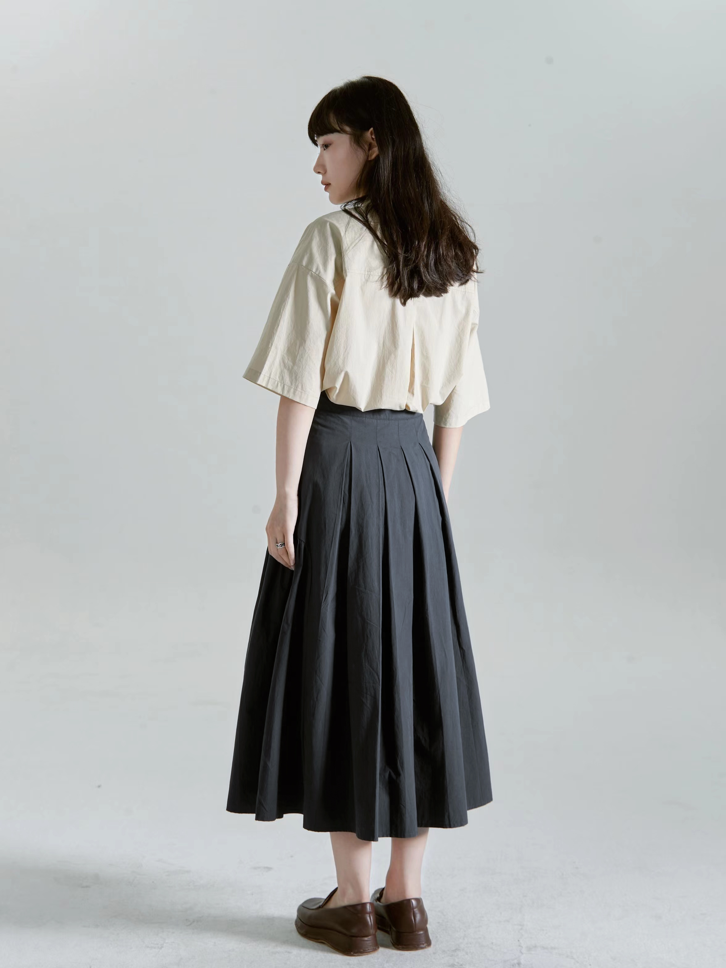 KeepBlue |“禁忌女孩”日系藏青色棉布碎褶半裙百搭2024年夏季