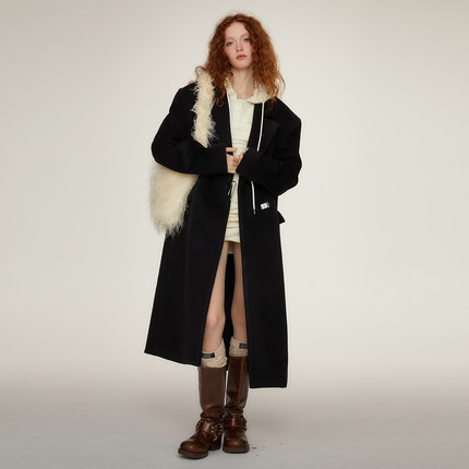 KeepBlue慵懒收藏家黑色赫本风大衣外套女秋冬高级感秀场廓形呢子