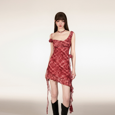 玫瑰猎手荡领不对称连衣裙