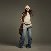 烫银色阔腿裤 裤 低腰牛仔裤 春夏款 KeepBlue 工装 女2024年新款 美式