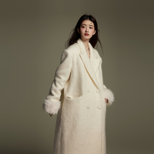 KeepBlue新年战袍奶白50羊毛富家千金大衣外套女