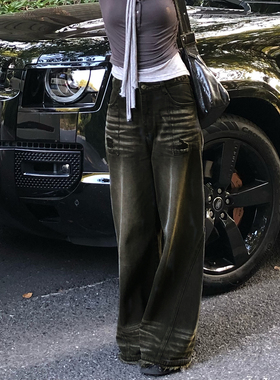 KeepBlue|无畏者 喷马骝宽松牛仔裤女秋冬阔腿裤长裤复古拖地裤子