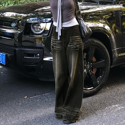 KeepBlue|无畏者 喷马骝宽松牛仔裤女秋冬阔腿裤长裤复古拖地裤子