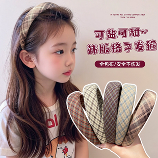复古格纹发箍儿童压发头箍2025新款 碎发整理神器女童发卡发饰头饰