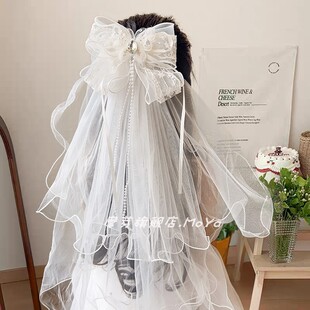 儿童头纱发夹女童后脑勺蝴蝶结发卡写真头饰女孩生日礼物网纱头饰