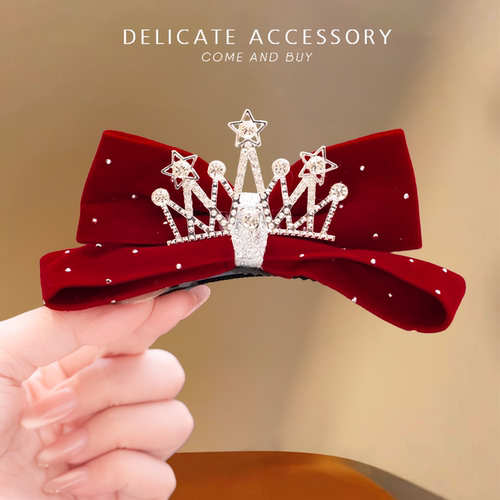 女童红色皇冠顶夹新年发饰