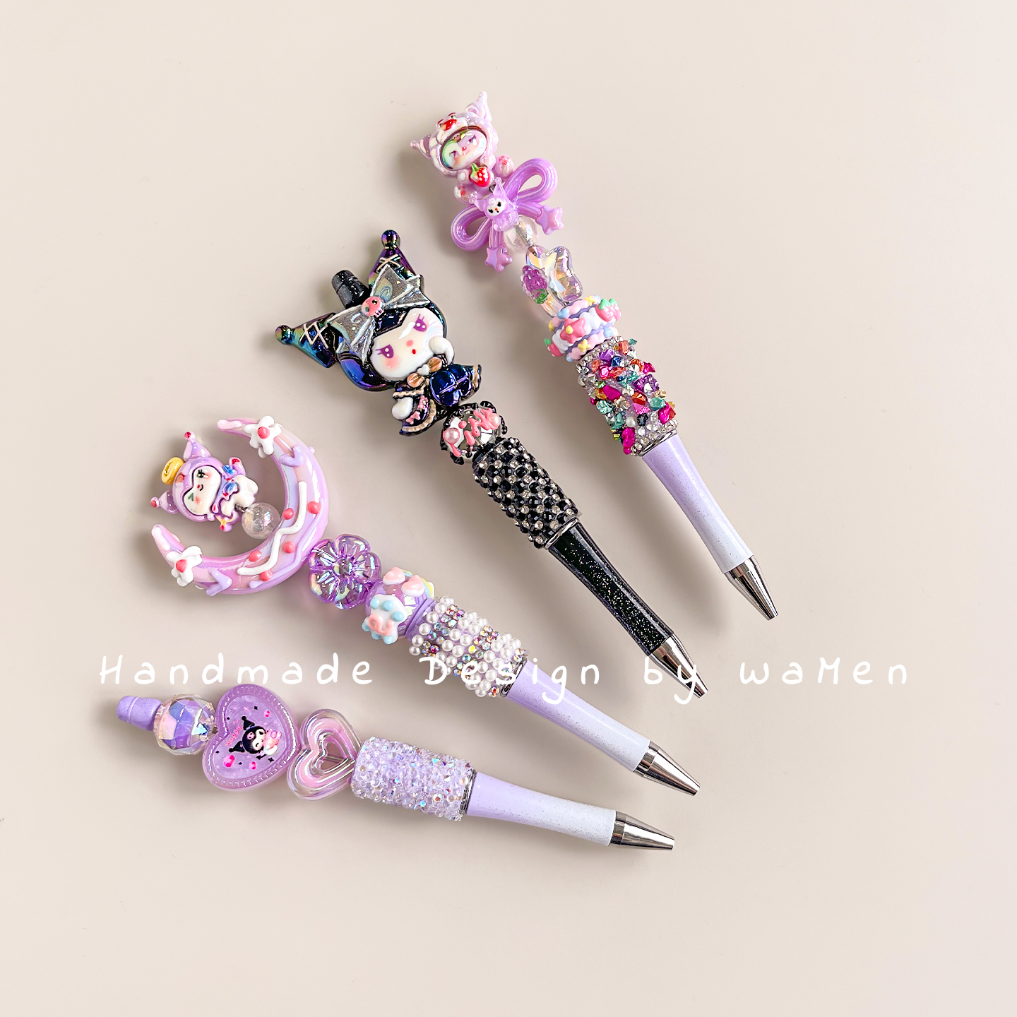 儿童闪钻旋转圆珠笔卡通写字笔黑色女孩女生可爱高颜值库洛米串珠笔水晶镶钻小学生写字文具中性笔礼物签字笔