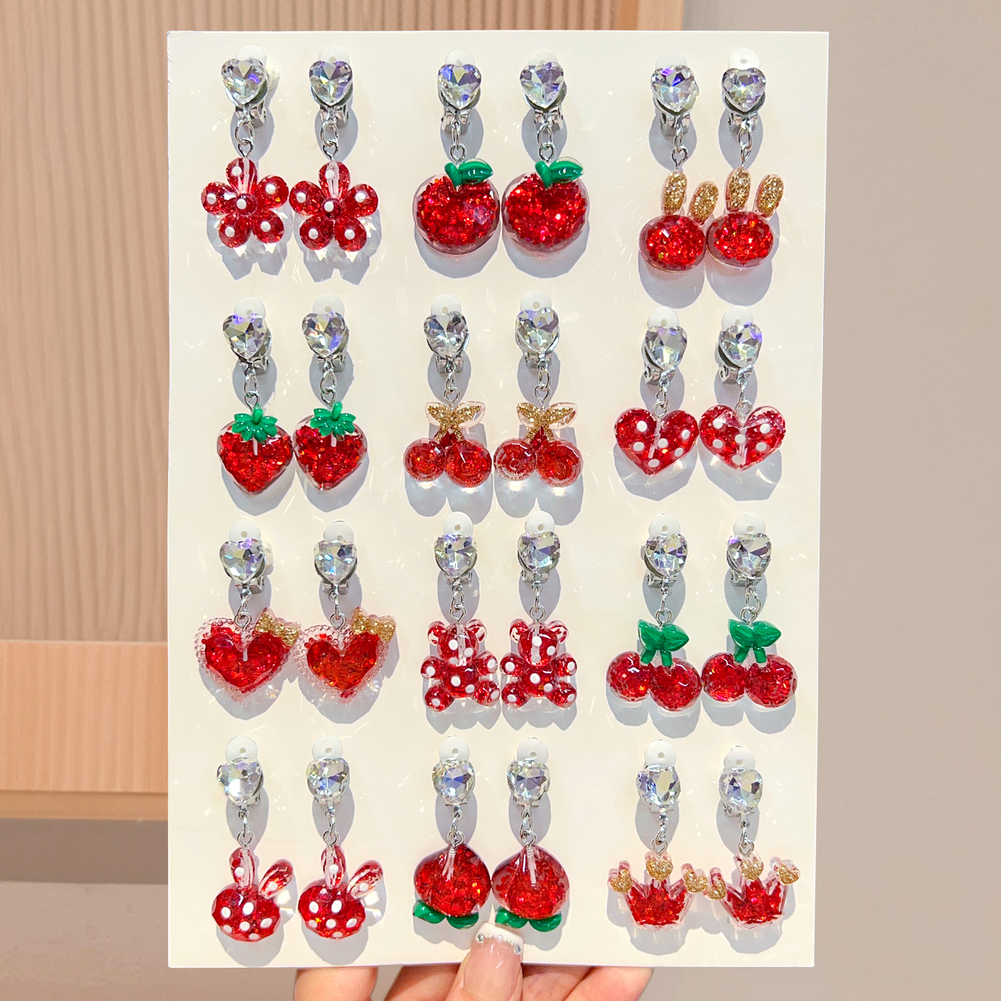 儿童耳夹水钻爱心小女孩甜美公主耳饰无耳洞耳钉女童防痛耳环耳坠