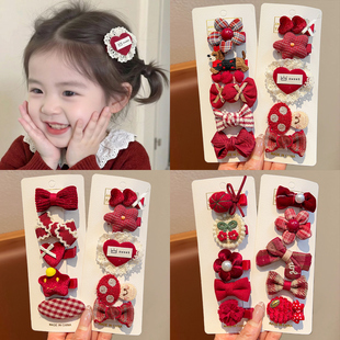 新年小女孩红色发夹边夹侧边刘海夹过年头发夹子新款儿童发卡头饰