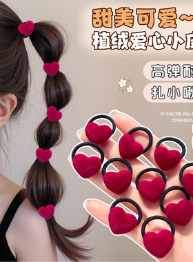 皮筋女儿童植绒拇指发圈女童红色新年头绳宝宝小啾啾发绳皮套发饰