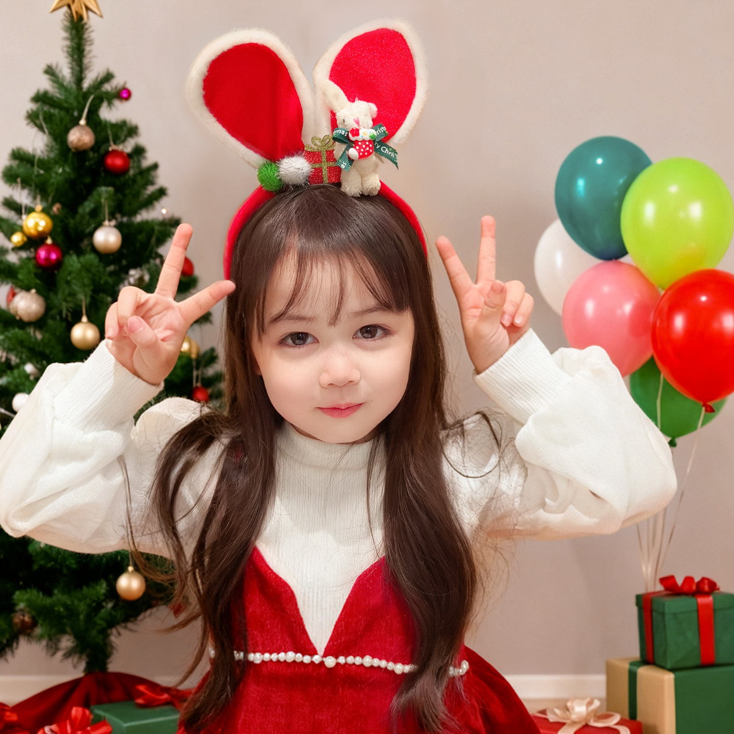 可爱圣诞节兔子耳朵发箍女童头饰