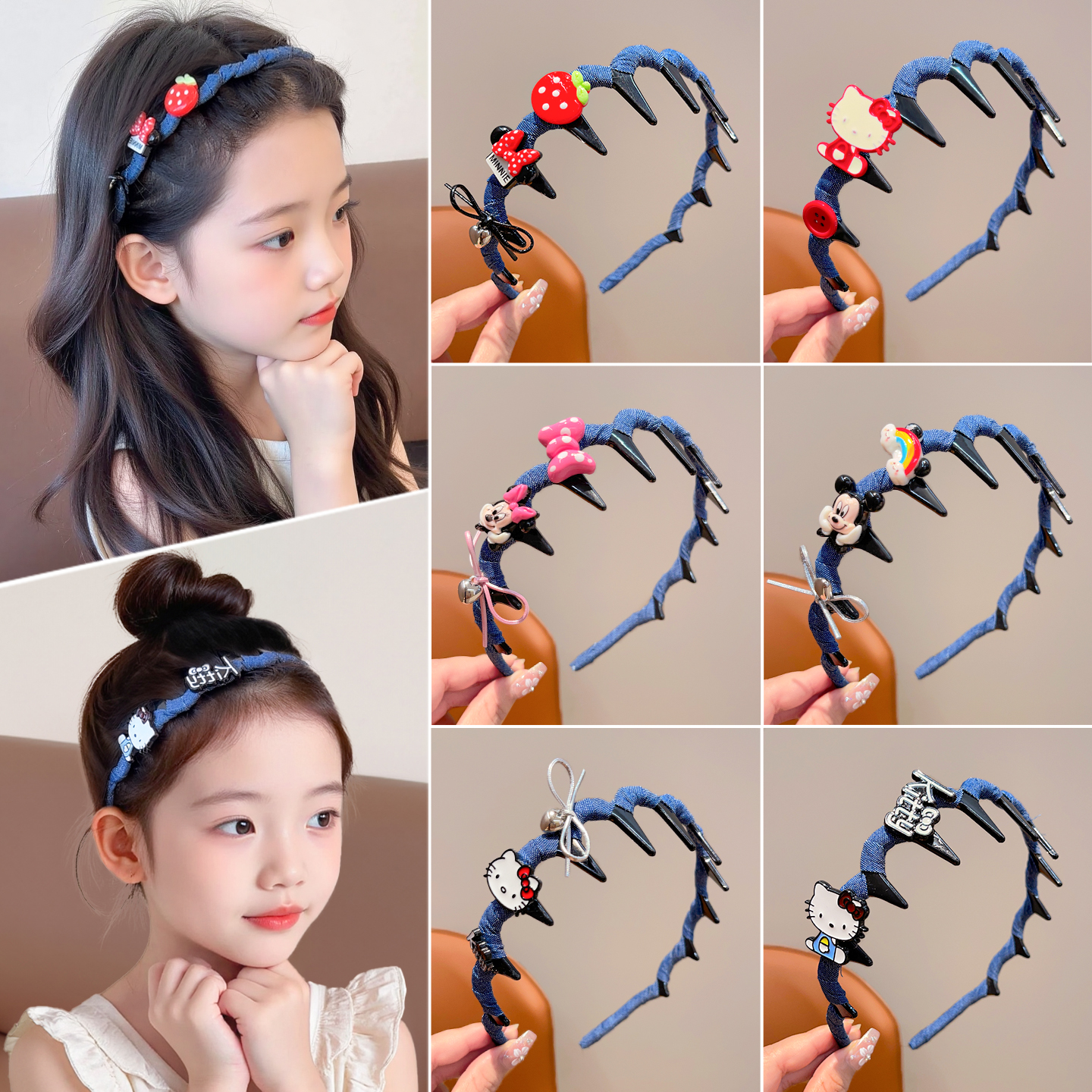 儿童波浪发箍复古牛仔蓝小女孩碎发头箍上学必备女童压发防滑发卡