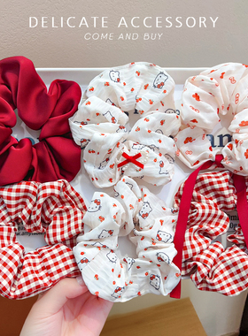 红色儿童格子发圈新年大肠圈甜美复古安可拉红小女孩扎丸子头皮筋