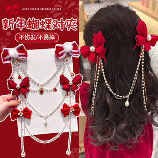 新年儿童发夹蝴蝶结额头链公主风过年小女孩流苏发卡发饰女童头饰