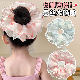 儿童发圈大肠圈女童双层蕾丝丸子头发绳小女孩高弹力皮筋头绳发饰