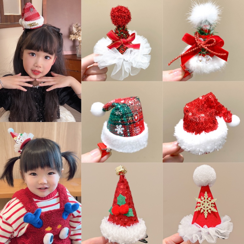 圣诞帽儿童发夹男女童平安夜圣诞老人不伤发侧边夹幼儿园节日礼物