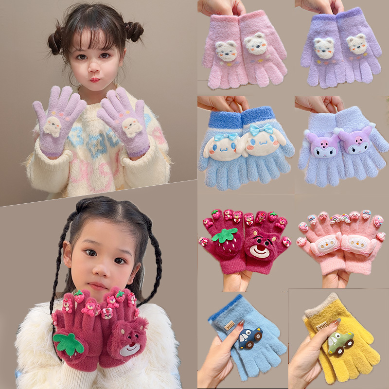 秋冬季宝宝保暖手套可爱卡通冬天新款防冻手指五指套儿童防寒保暖