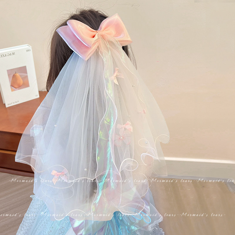儿童公主裙头纱女童蝴蝶结皇冠发饰后脑勺发夹小女孩生日发卡头饰