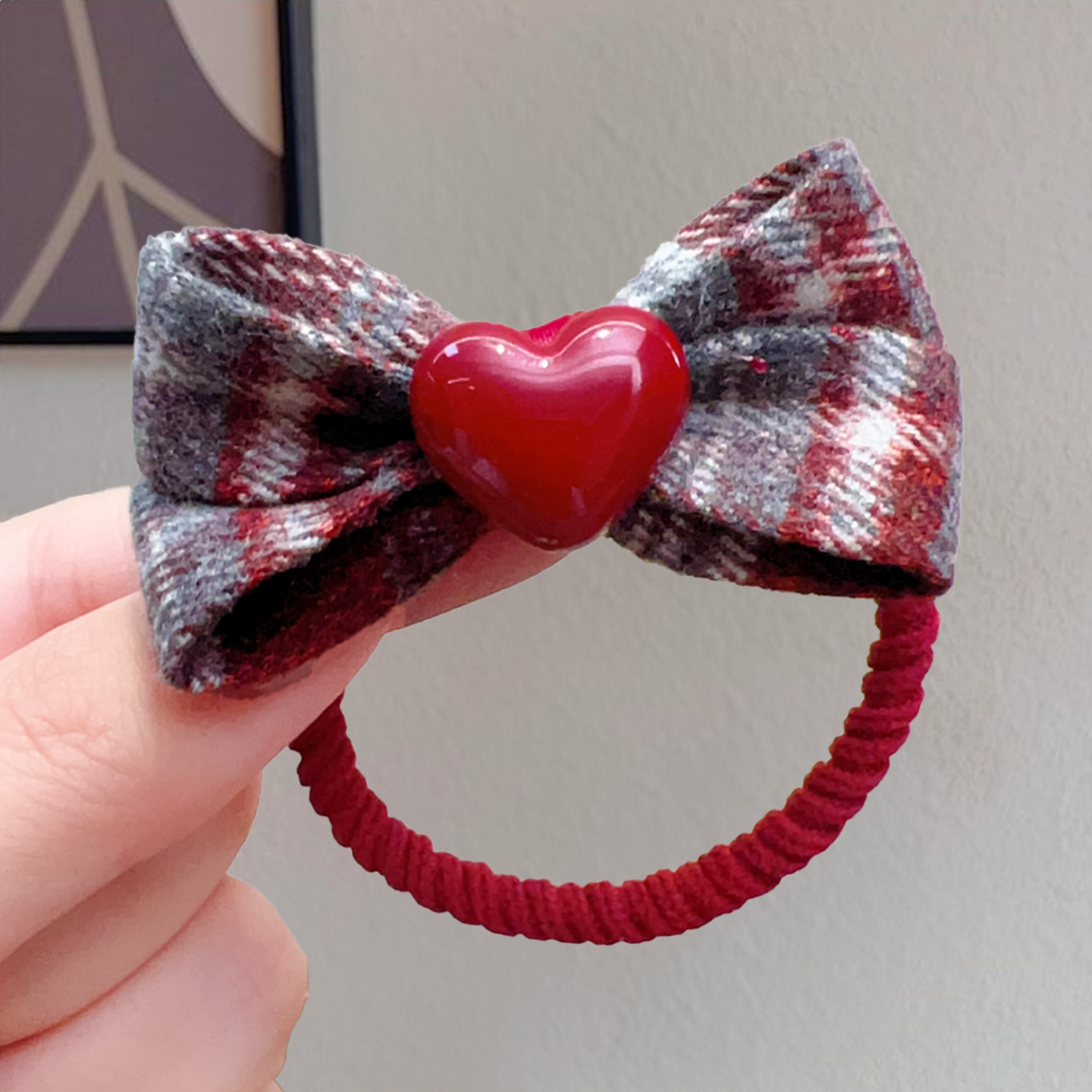 过年儿童发圈红色格纹蝴蝶结