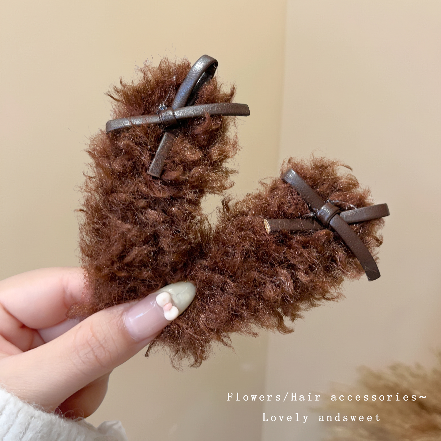 秋冬仿羊羔毛蝴蝶结发夹