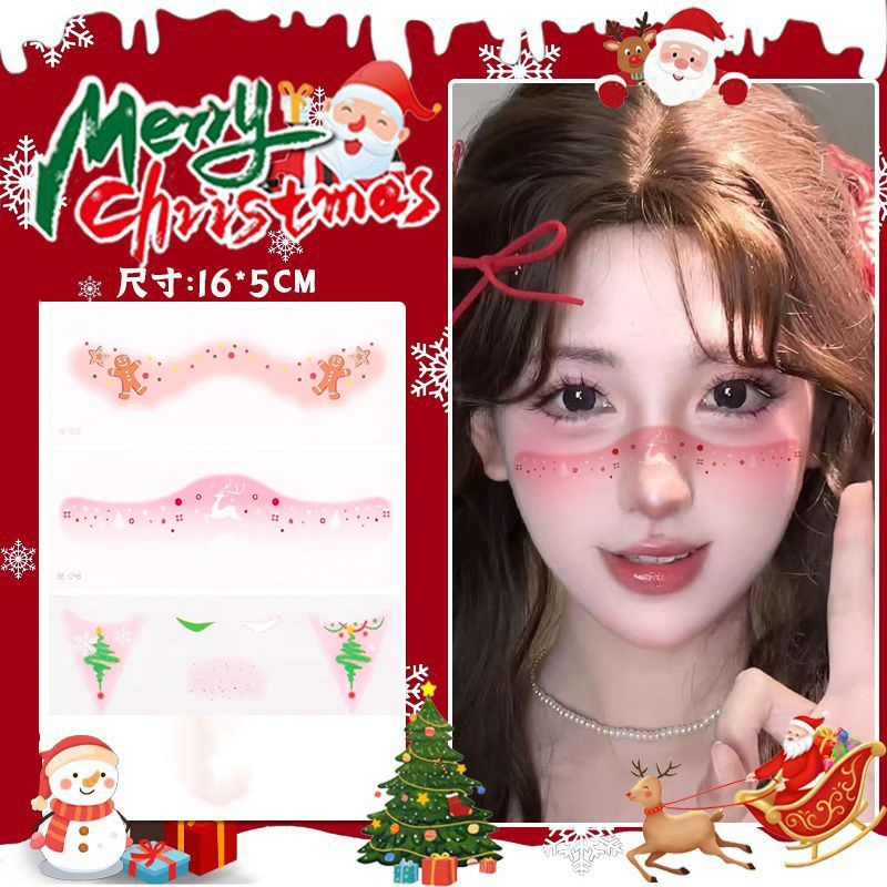 圣诞节纹身贴姐妹聚会麋鹿雪花妆容贴少女演唱会上镜装饰腮红贴纸
