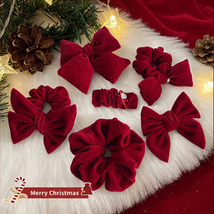 红色丝绒蝴蝶结发圈发夹女在逃公主发卡侧边夹新年大肠发圈发饰