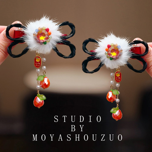 新年毛绒儿童发夹假发流苏宝宝发卡中国风古风汉服过你那女童发饰