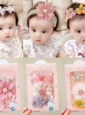 0-1岁婴儿发带女宝宝护囟门帽头花发饰新生儿发箍周岁头饰蝴蝶结